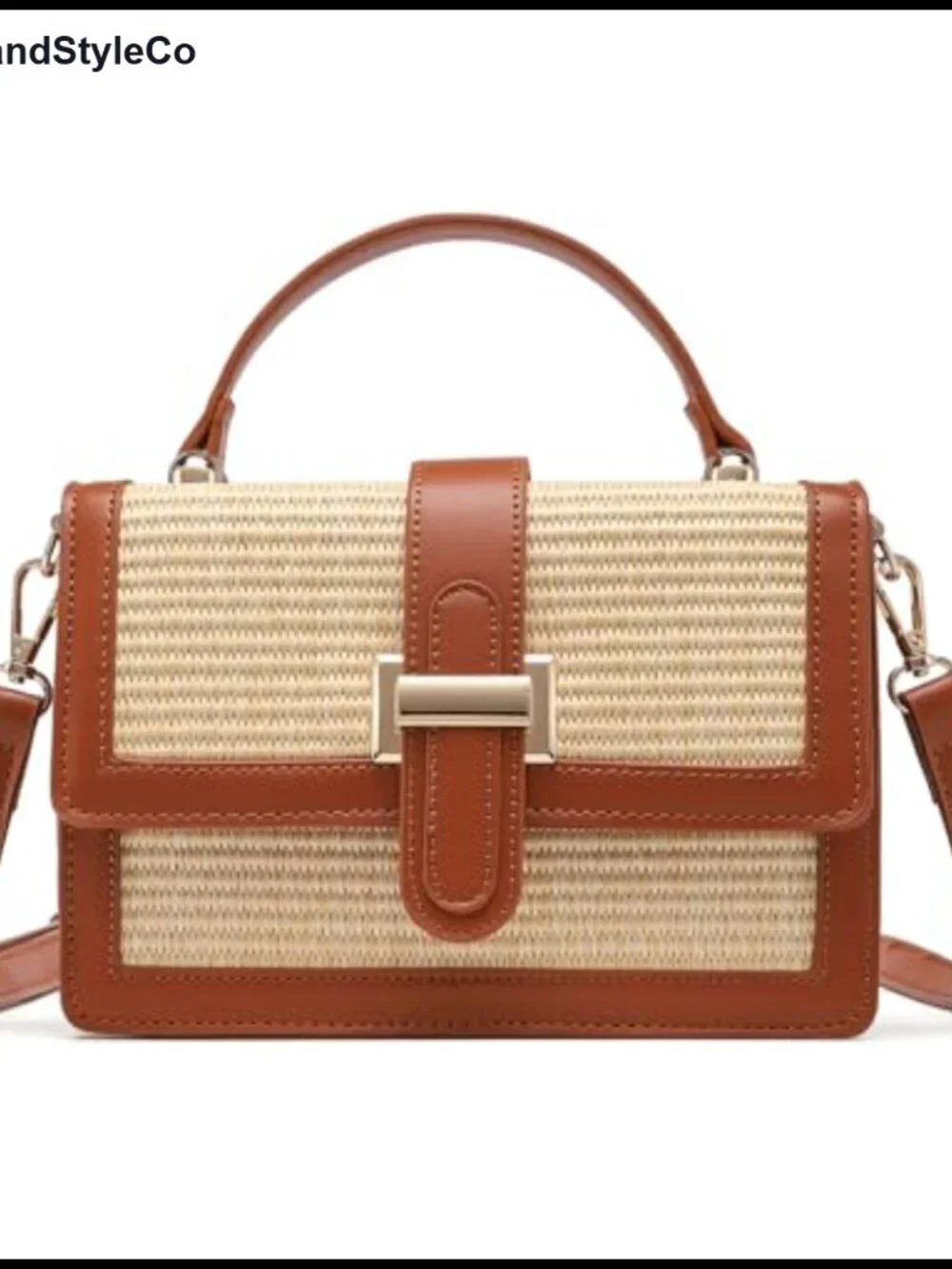 Vegan Leather Straw Crossbody Bag with Top Handle, Woven Summer Purse